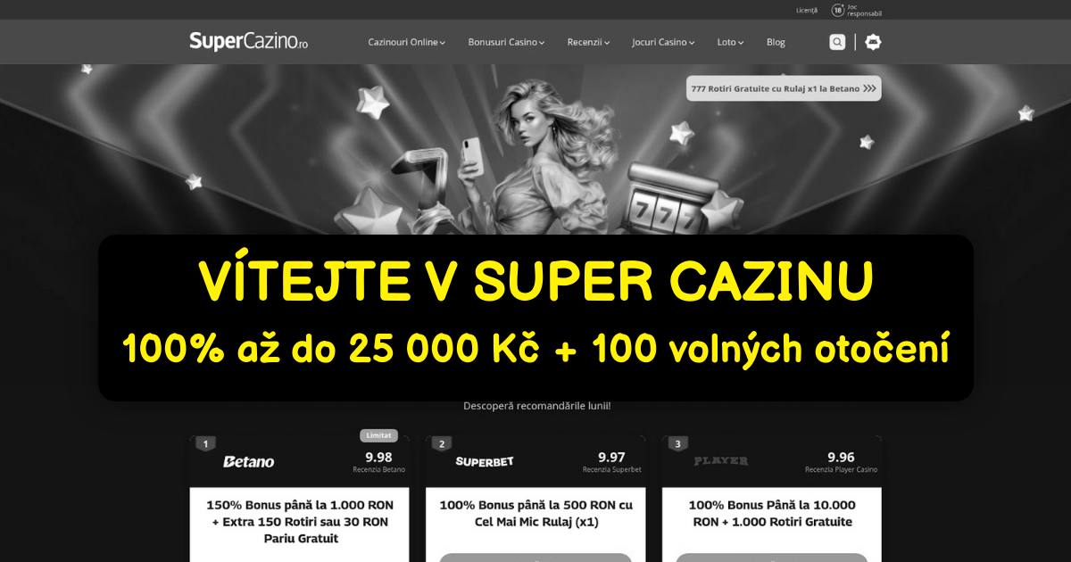 Super Cazino - Online sloty s bonusem až 25 000 Kč v Česku